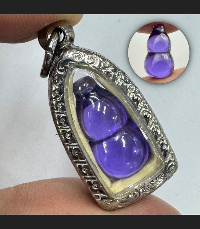 Leklai Naga Eye Stone Bottle Somporn Good Fortune Rich Purple Thai Amulet #17586